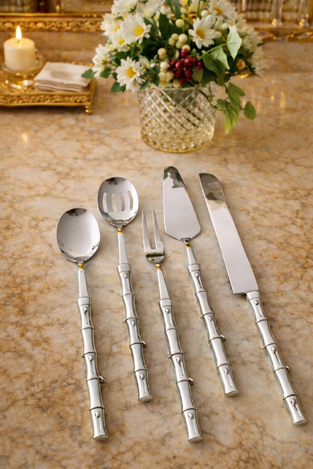 Gold Bamboo Handle Luxury Serving Set