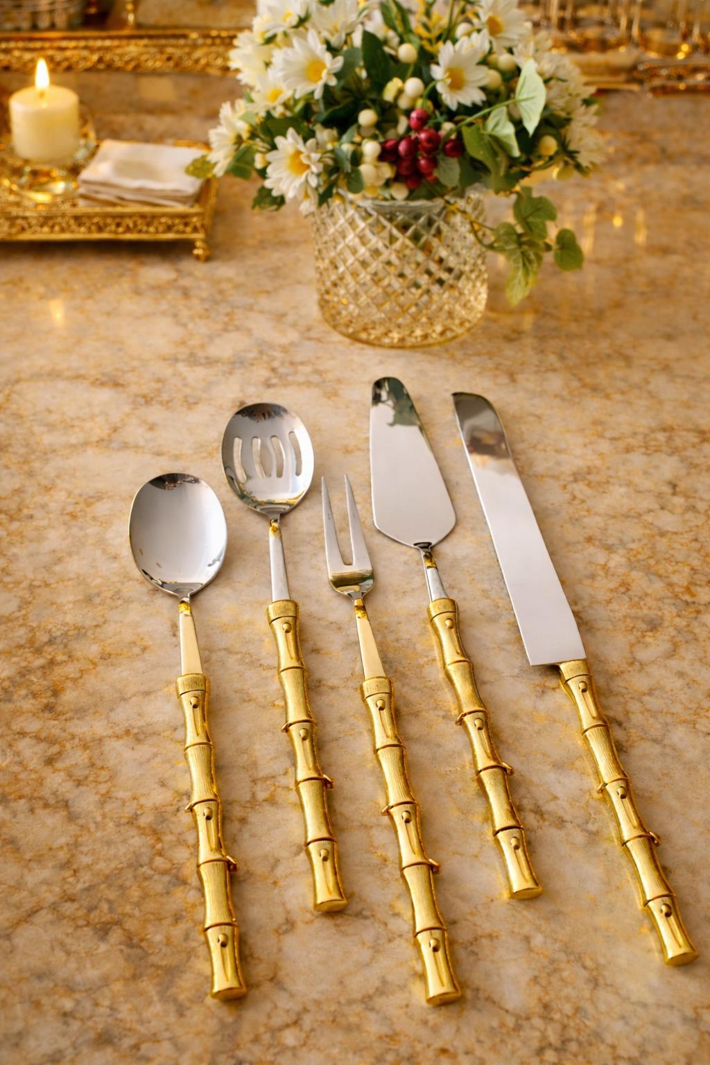 Antique Bamboo Handle Luxury Serving Set