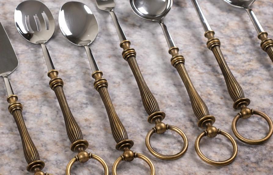 Premium Serving Utensil Set with Decorative Ring Handles | White