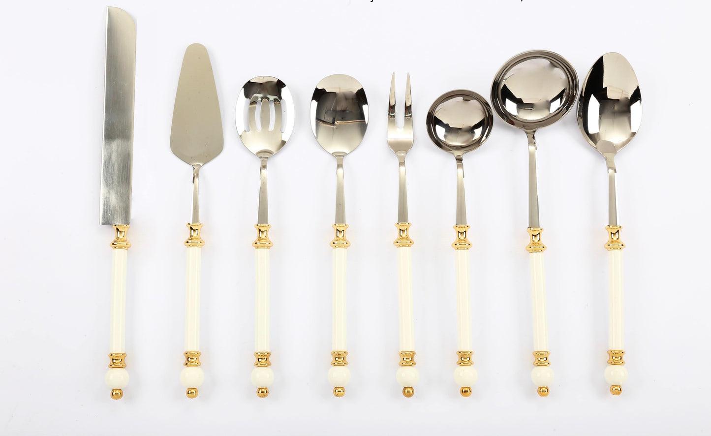 8-Piece Gold Serving Set with Elegant White Handles