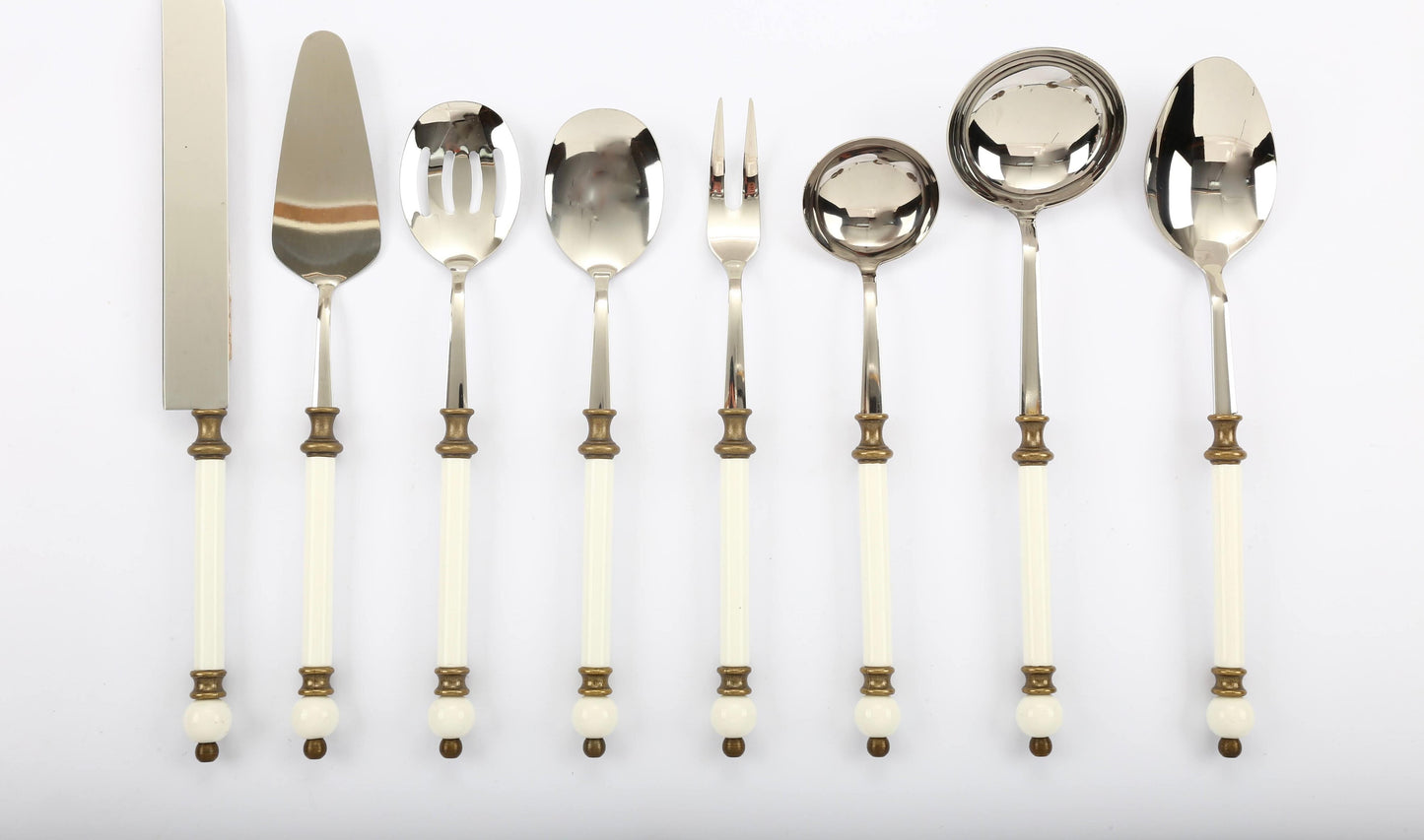 8-Piece Gold Serving Set with Elegant White Handles
