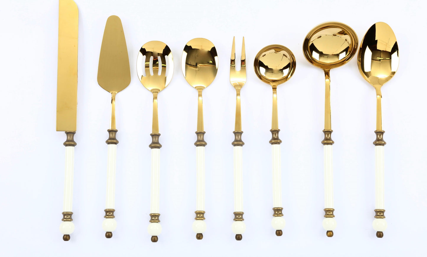 8-Piece Gold Serving Set with Elegant White Handles