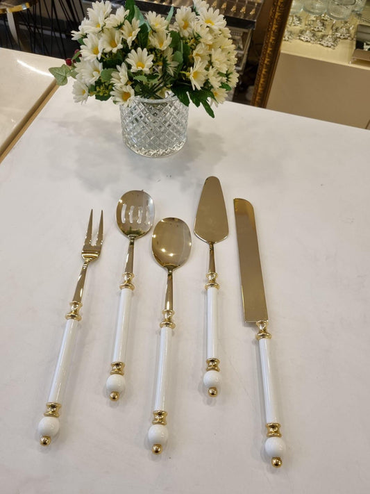 8-Piece Gold Serving Set with Elegant White Handles