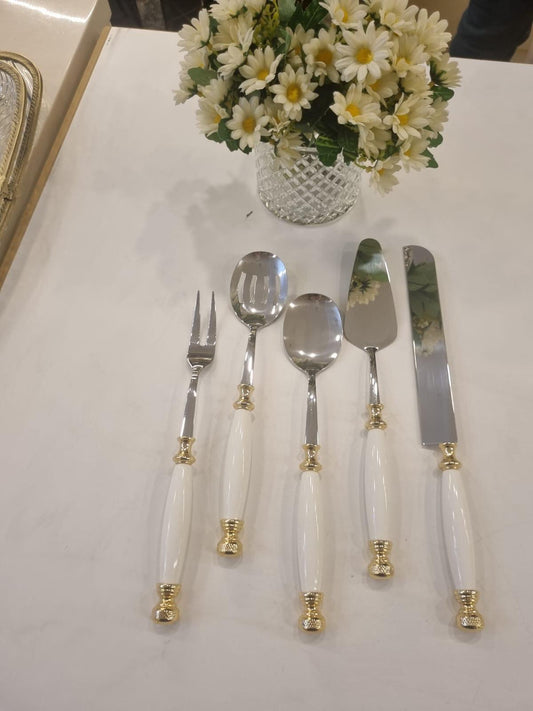 Premium Stainless Steel Serving Set with Elegant Handles | 5 Piece - Gold