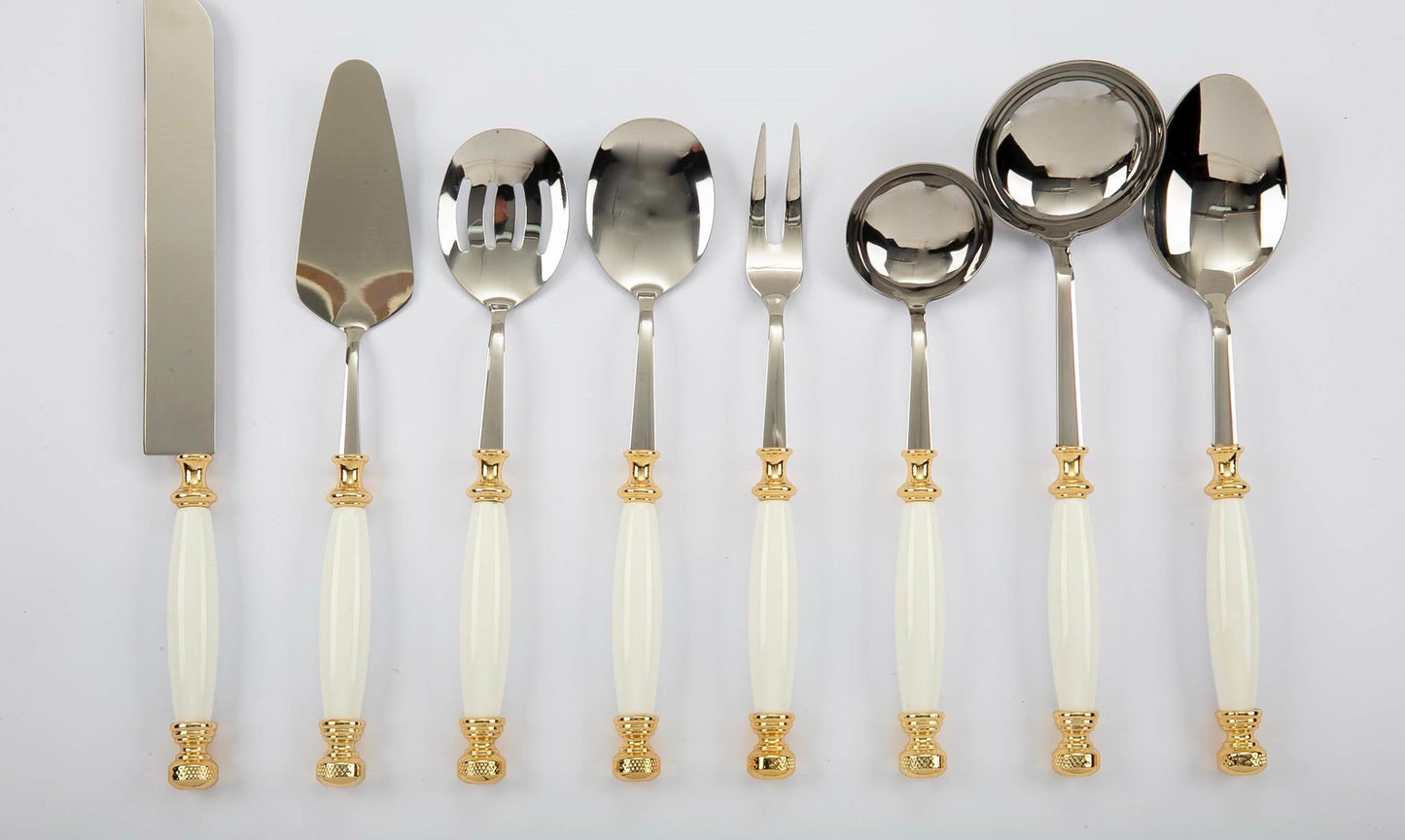 Premium Stainless Steel Serving Set with Elegant Handles | 8 Piece - Gold