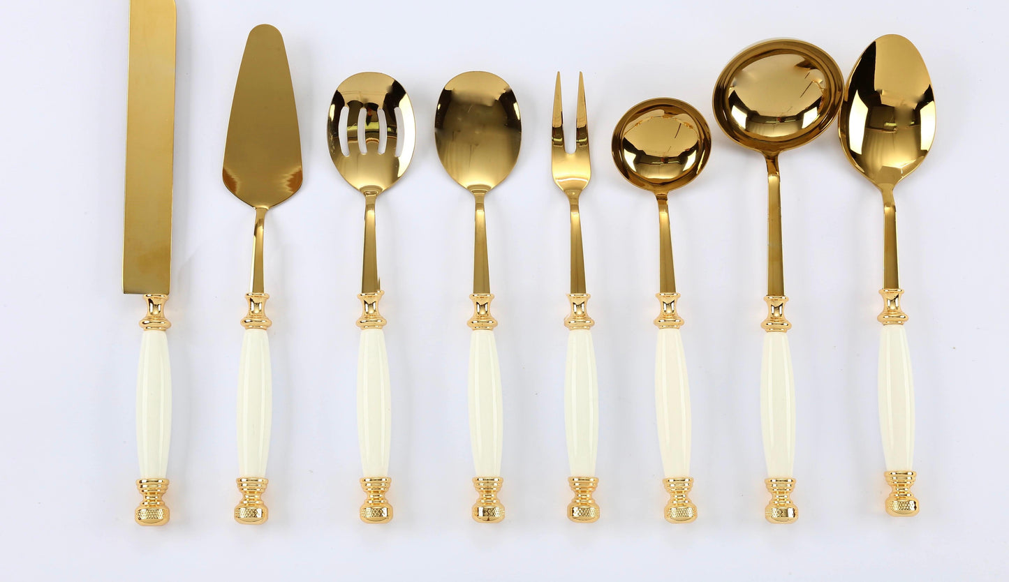 Premium Stainless Steel Serving Set with Elegant Handles | 8 Piece - Gold