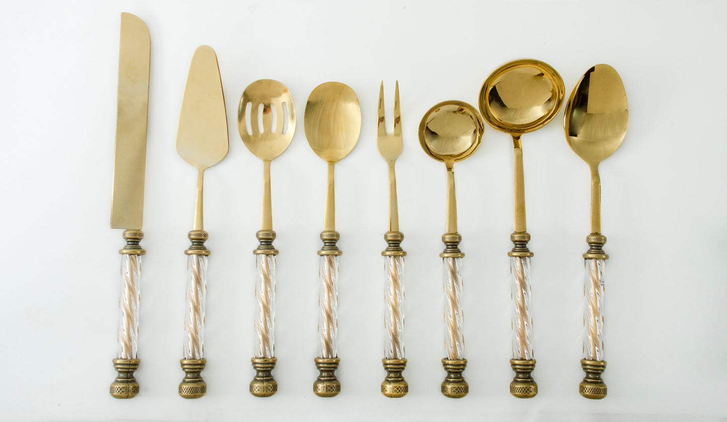 Premium Stainless Steel Serving Set with Elegant Handles | 8 Piece - Gold