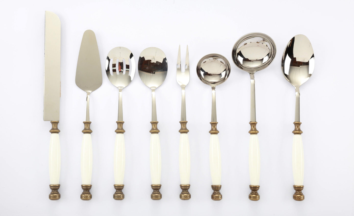 Premium Stainless Steel Serving Set with Elegant Handles | 8 Piece - Gold