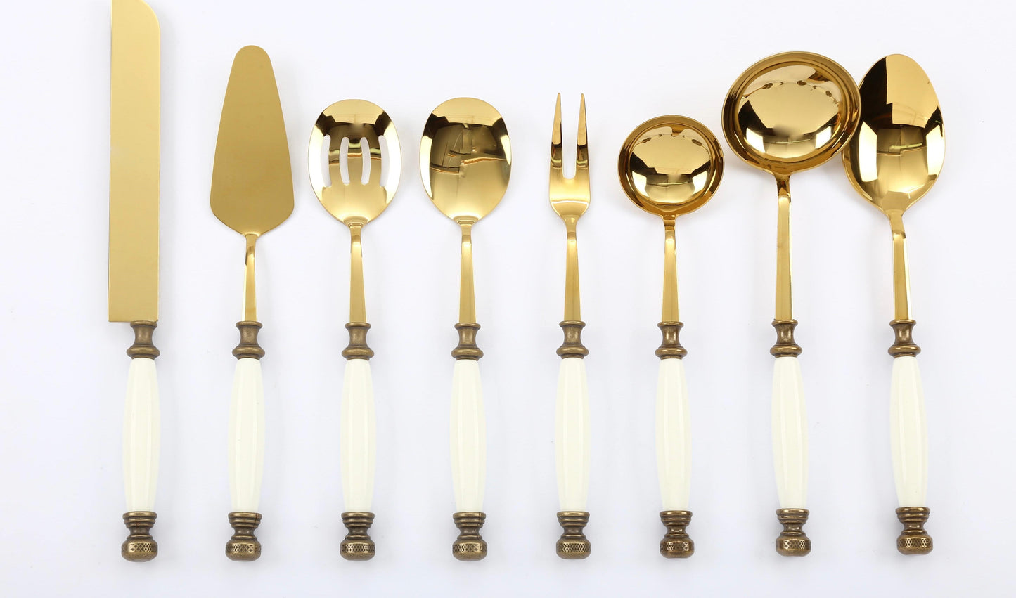 Premium Stainless Steel Serving Set with Elegant Handles | 8 Piece - Gold