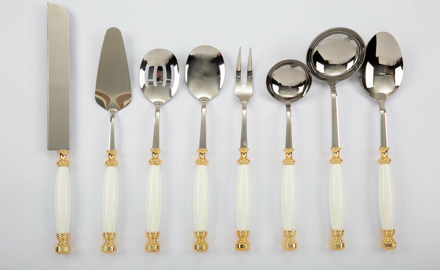 Premium Stainless Steel Serving Set with Elegant Handles | 8 Piece - Gold