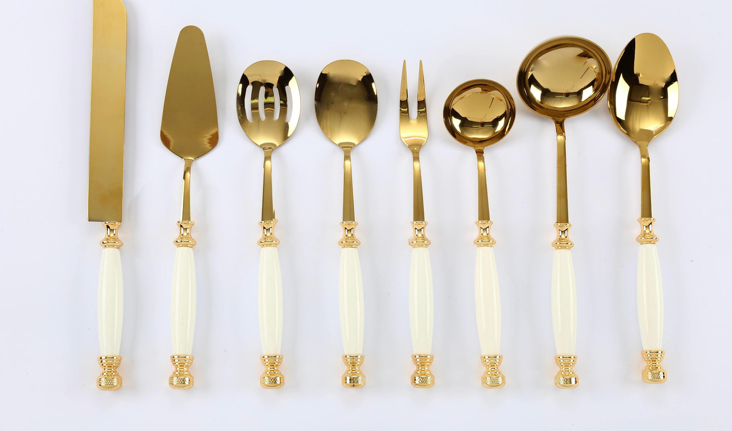 Premium Stainless Steel Serving Set with Elegant Handles | 8 Piece - Gold