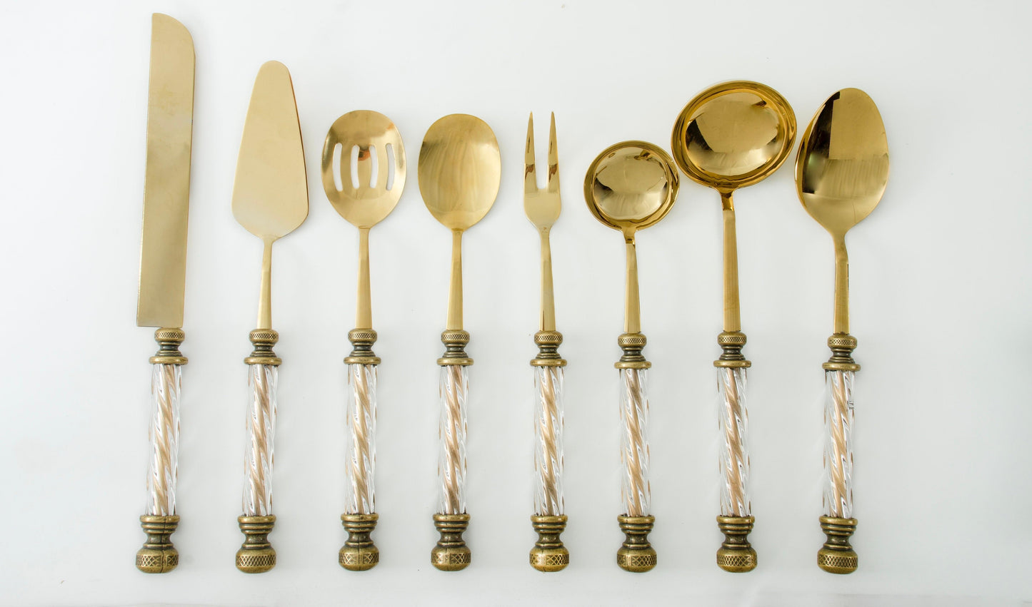 Premium Stainless Steel Serving Set with Elegant Handles | 8 Piece - Gold