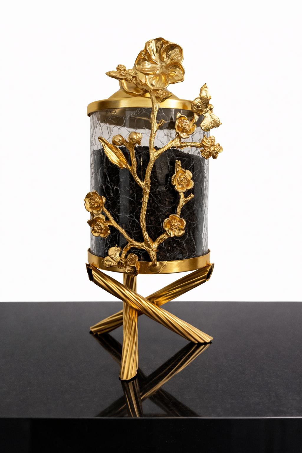 Luxury Gold Canister Set | 3 Piece Kitchen Storage Jar Set with Floral Design