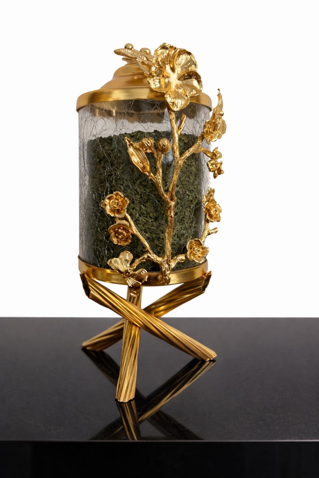 Luxury Gold Canister Set | 3 Piece Kitchen Storage Jar Set with Floral Design
