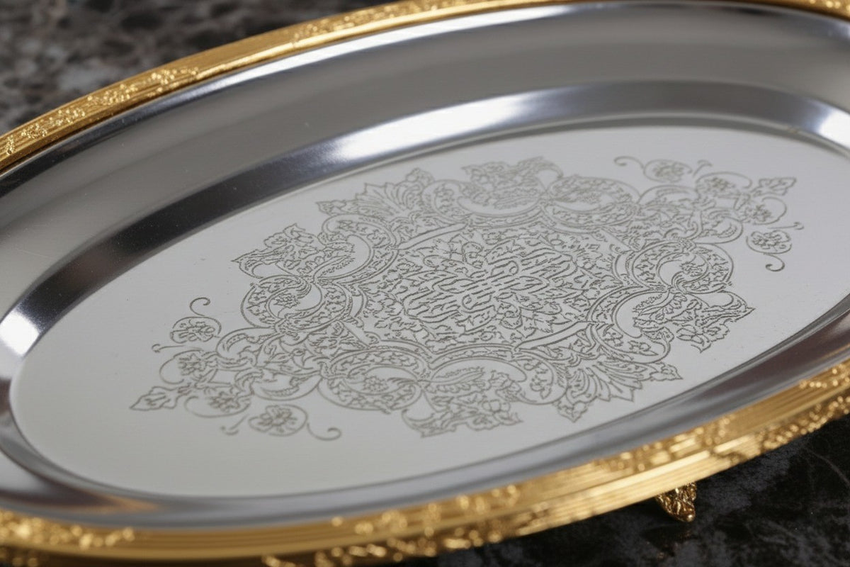 Gold Footed Serving Tray | Oval Decorative Platter