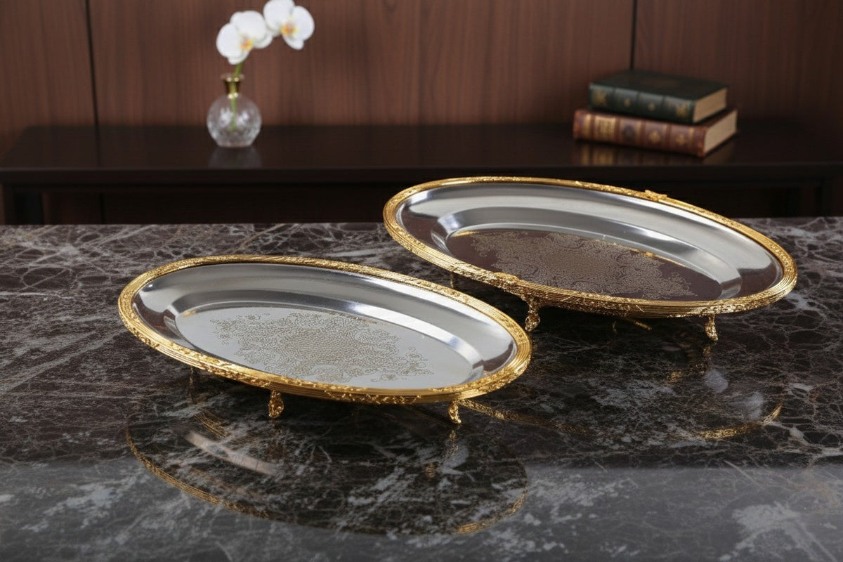 Gold Footed Serving Tray | Oval Decorative Platter