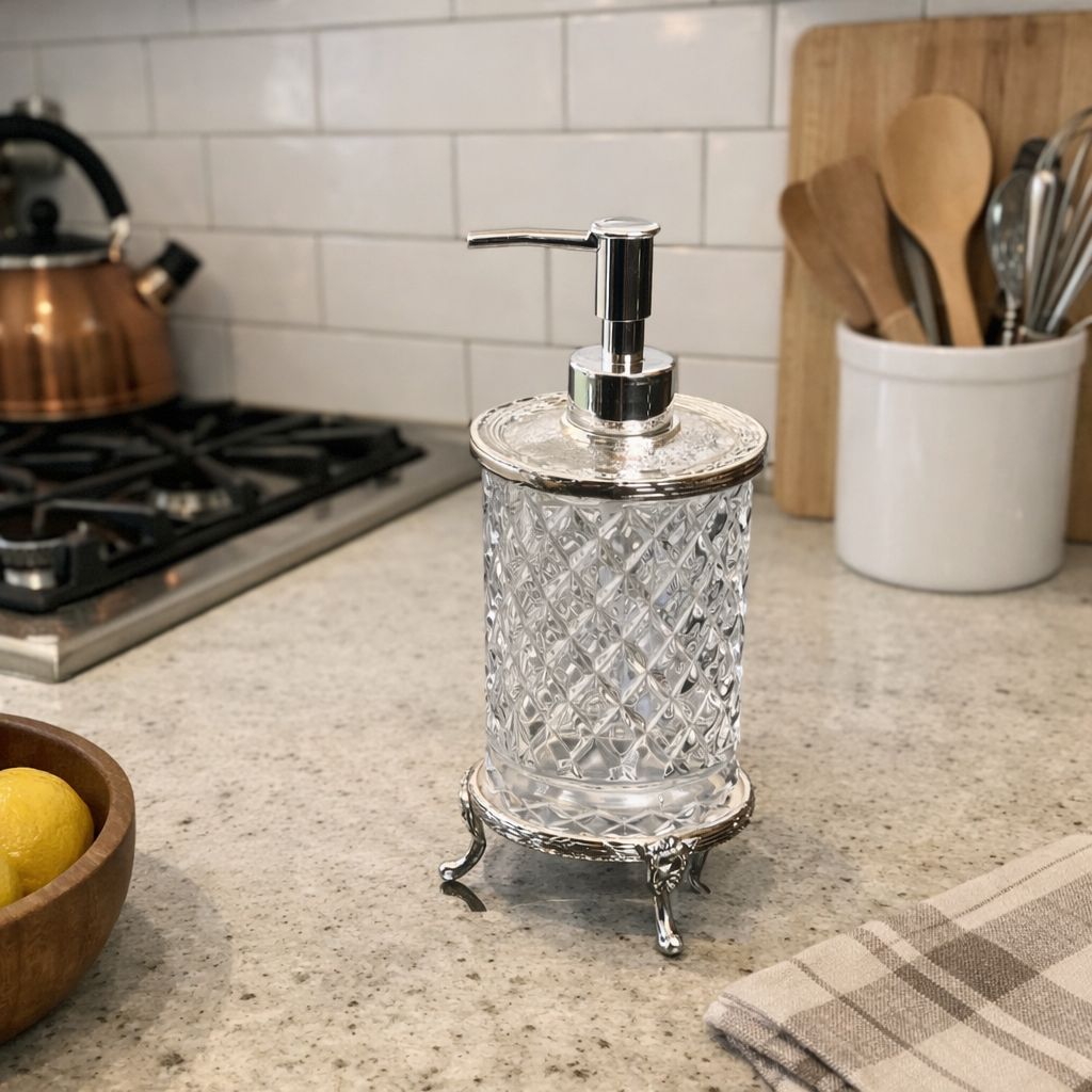 Gold Crystal Glass Soap Dispenser - Premium Diamond Cut Design for Kitchen & Bathroom