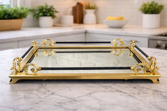 Luxury Mirrored Decorative Serving Tray - Vanity Organizer for Perfume, Jewelry & Makeup