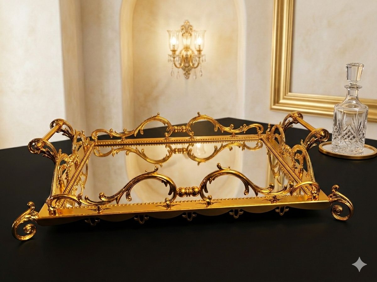 Large Luxury Mirrored Serving Tray - Premium Vanity Organizer for Perfume, Jewelry & Makeup