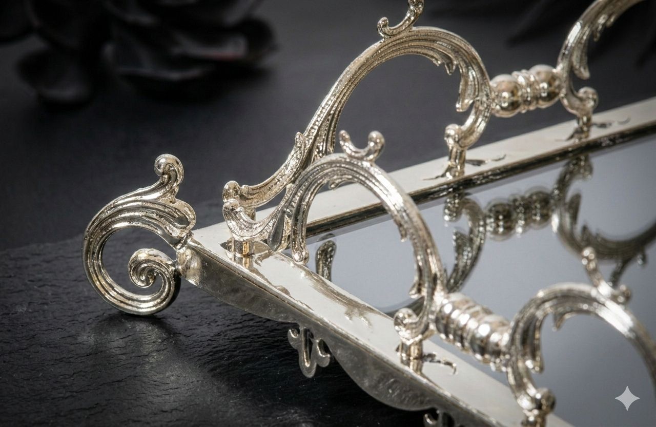 Square Mirrored Silver Vanity Tray - Decorative Serving Tray for Perfume, Jewelry & Makeup Organizer