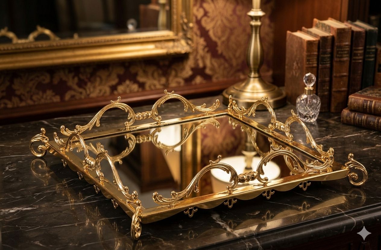 Square Mirrored Silver Vanity Tray - Decorative Serving Tray for Perfume, Jewelry & Makeup Organizer