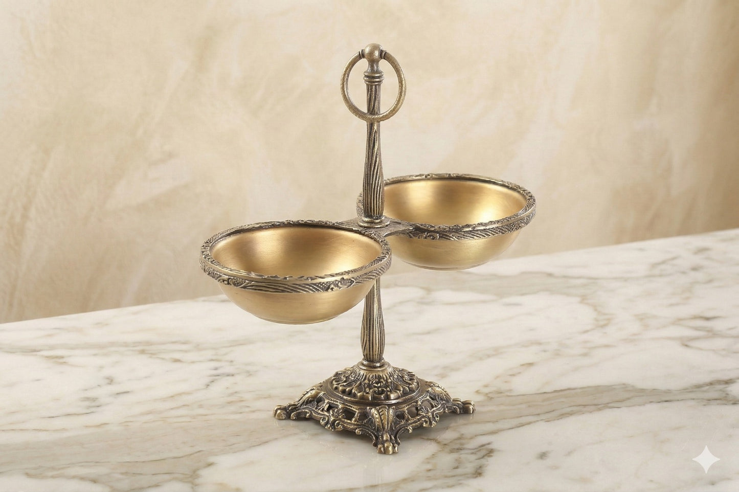 Double Candy Dish with Handle | Gold Pedestal Serving Bowl